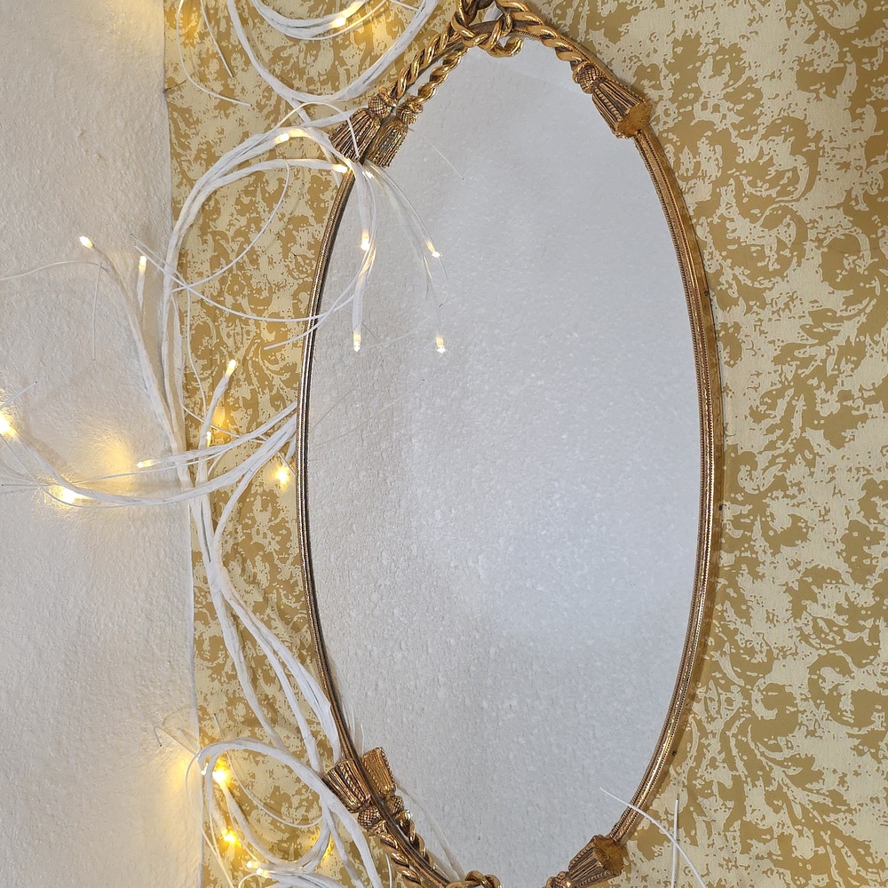 Vintage Oval Mirror vanity Tray golden color Heavy Metal